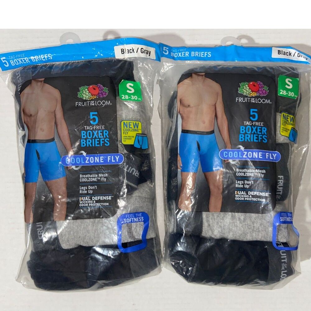 2 Fruit Of The Loom 5 Pack Boxer Briefs Cool Zone Fly Tag Free Mens SMALL 28-30
